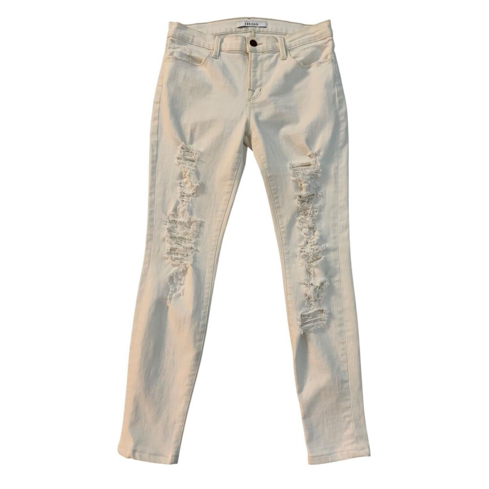 J Brand Women's size 29 Cream Super Skinny Divo Jeans Mid Rise Distressed - Picture 2 of 13
